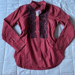 NWT J. Crew Plaid Button Down Shirt w/Lace